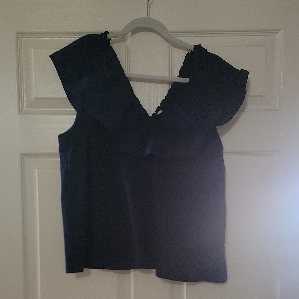 crown & ivy Navy Ruffle V-Neck Sleeveless Camisole